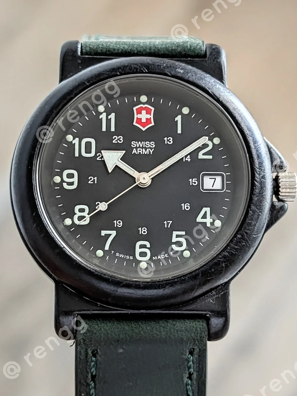 Renegade Victorinox Swiss Army Black  Green Accent Field Watch Sapphire 38mm